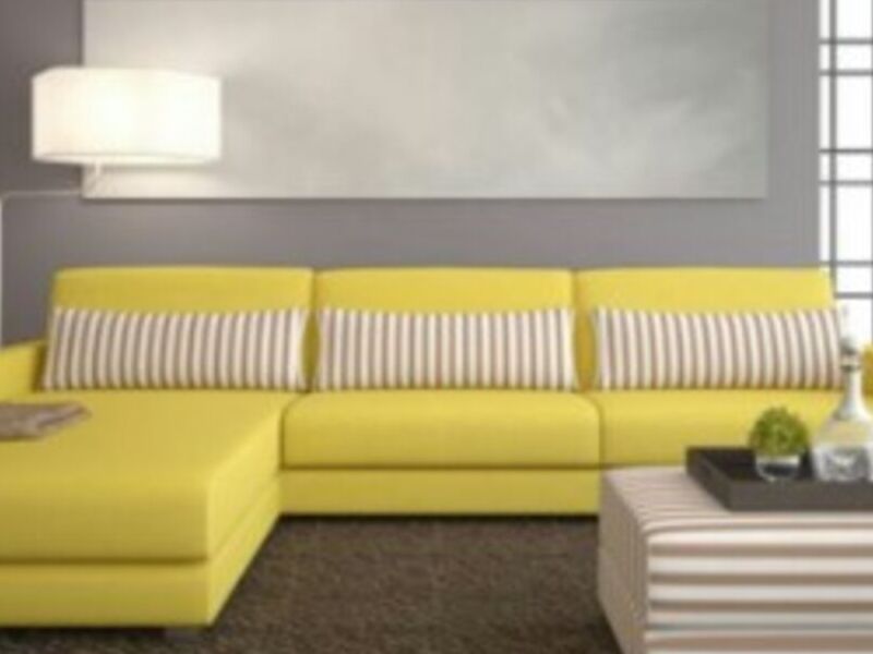 Sala moderna en colores amarillo y gris 
