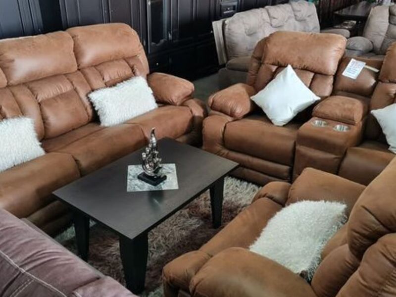 Sofá 3 2 1 cuerina café claro  