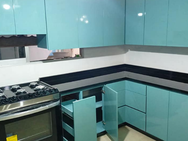 Muebles de cocina color celeste Tabasco