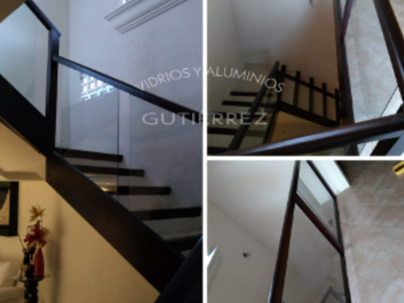 Barandal de madera y vidrio templado CDMX