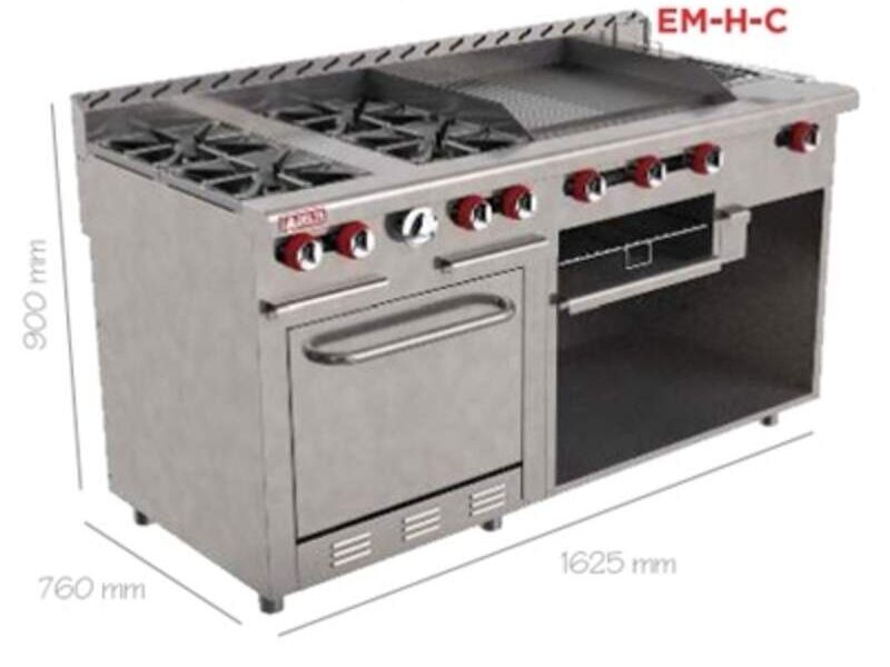 Estufa 6 Quemadores y Horno en Acero - H-6