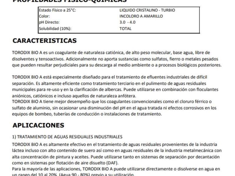Policloruro de Aluminio Líquido - Torodix Bio A
