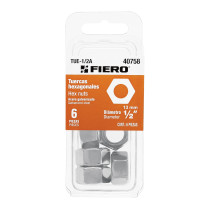 Blíster con 6 tuercas 1/2" hex de acero