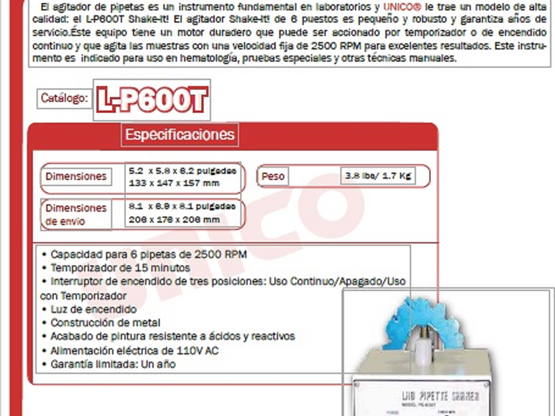 AGITADOR DE PIPETAS PARA HEMATOLOGÍA