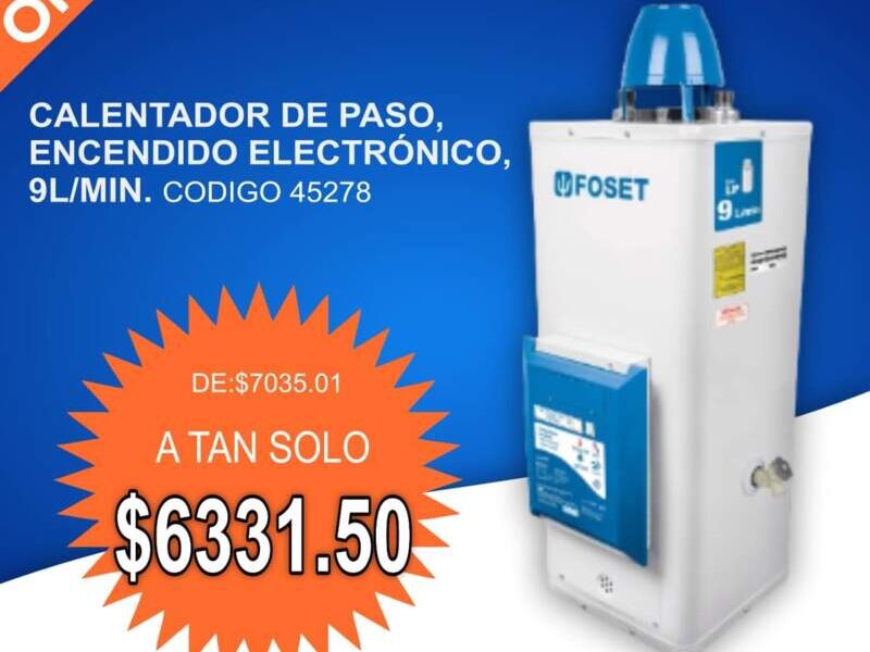 Calentador Paso electronico 9L/MIN Mexico