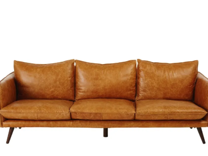 Sofá vintage de 4 plazas de piel camel