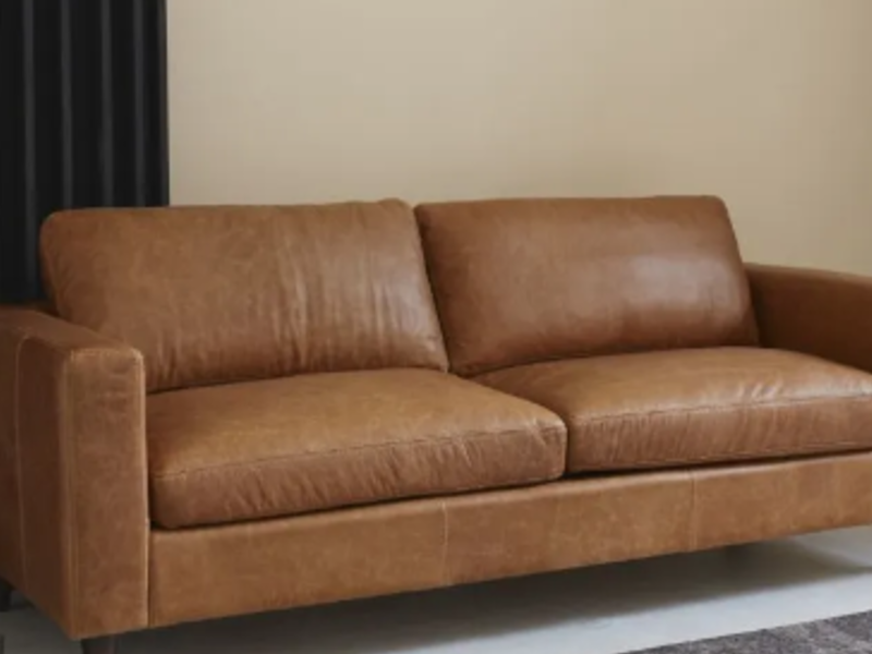 Sofá vintage de 3 plazas de cuero camello