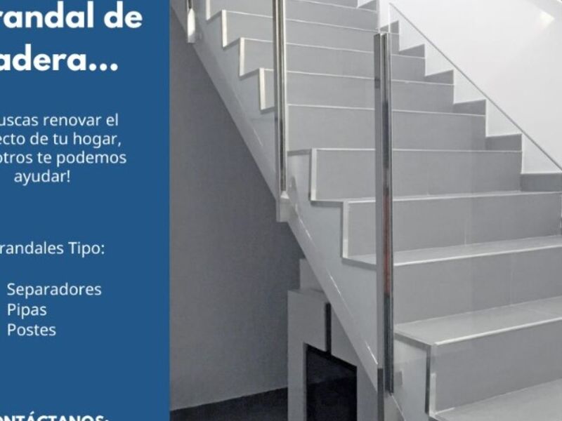 Barandal vidrio con poste aluminio CDMX