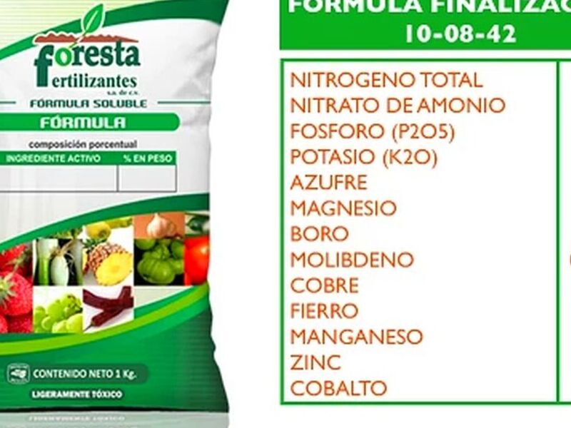 Fertilizante soluble 10-08-42 México