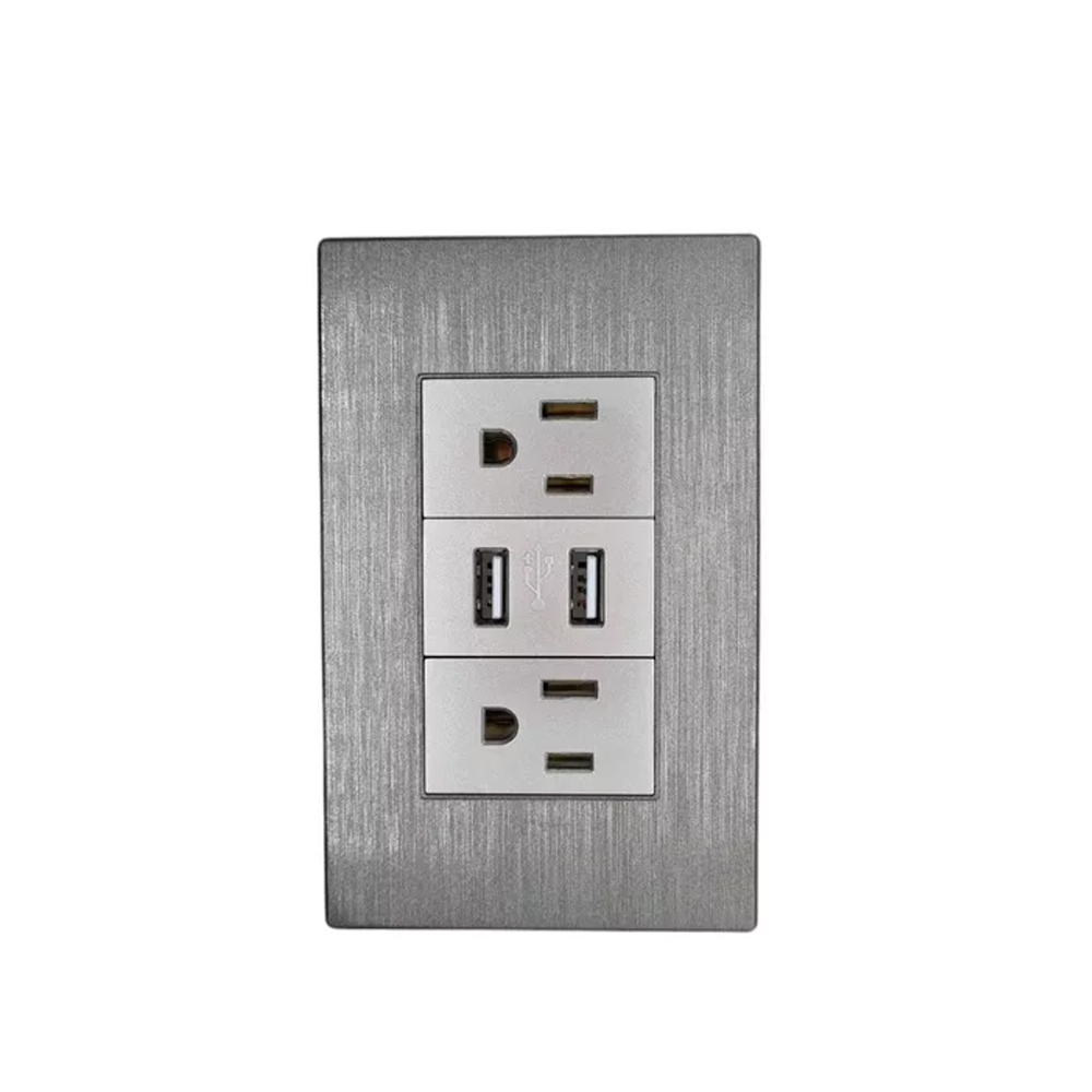 Toma Corriente Duplex 2 Puertos USB Placa para Pared Resistente a Corto Circuitos