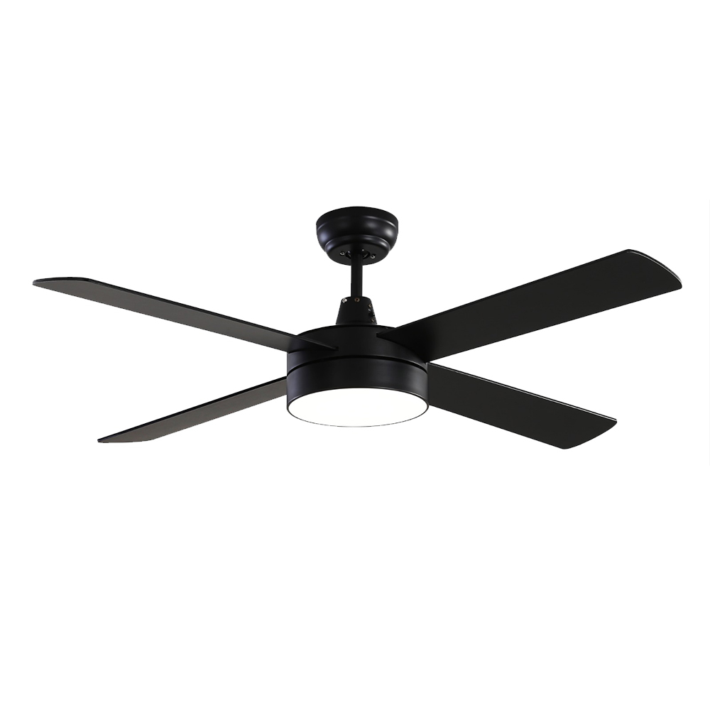 Ventilador Alphaled Techo Negro Mate Minimalista 52 Pulgadas Aspas Madera 3 Tonos De Luz 6 Vel.