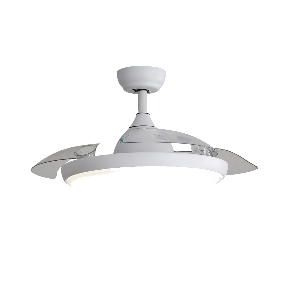 Ventilador Alphaled Blanco Plegable Reversible Con Lámpara Led Aspas Escondidas De Abs 3 Tonos Luz