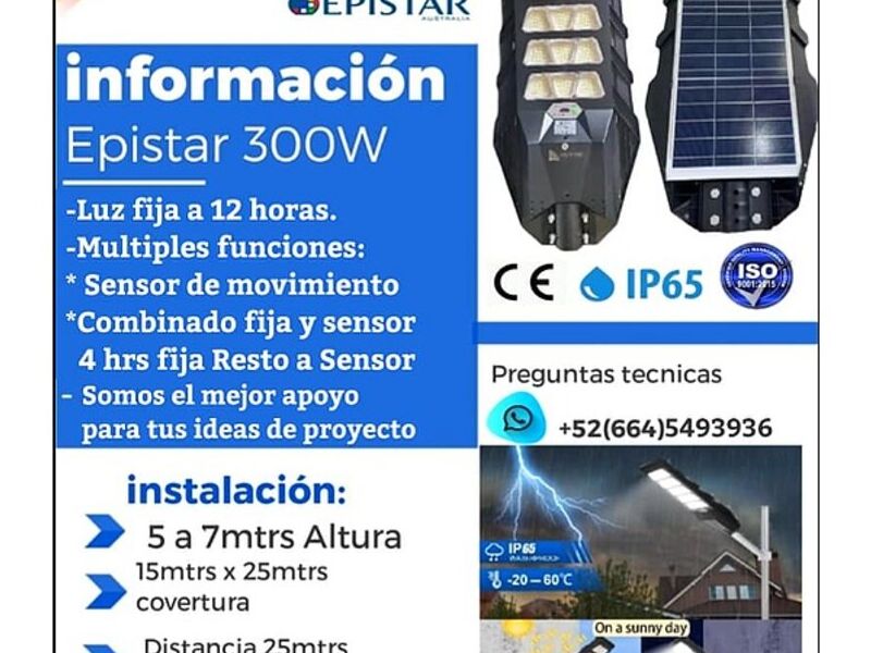 LAMPARA SOLAR 300W MEXICO
