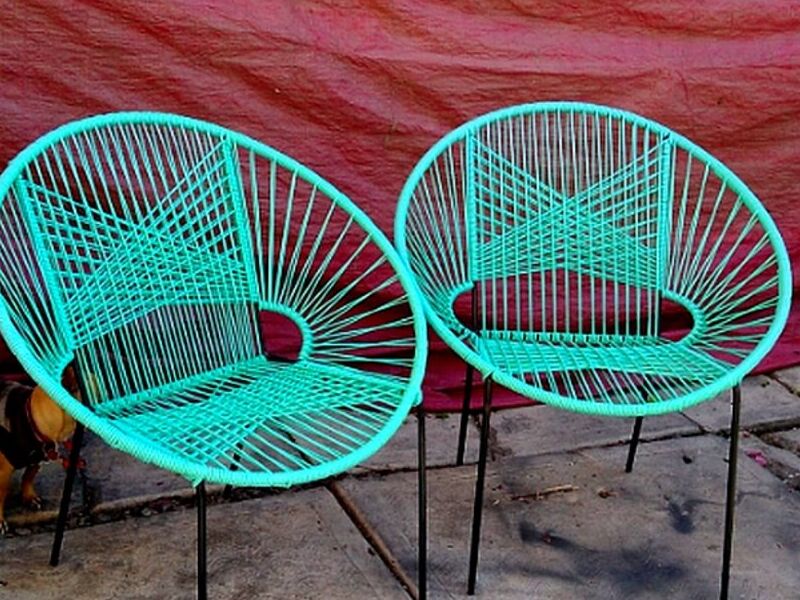 Silla tejida exterior celeste diseño Mexico