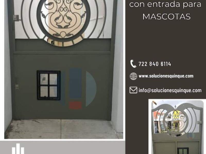Puerta herrería con acceso de mascotas Toluca
