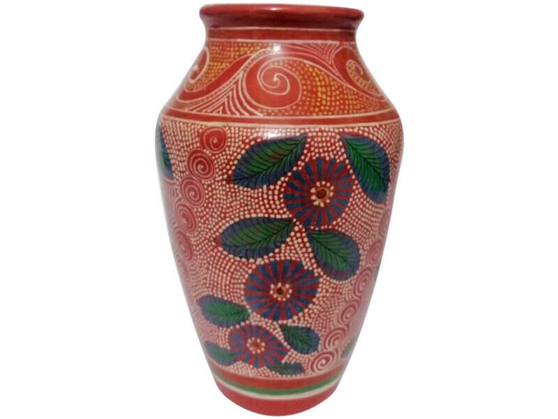 Florero arcilla diseño puntillista