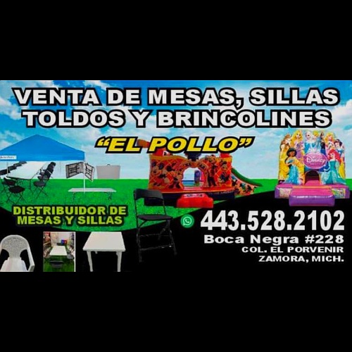 Venta de sillas mesas toldos y brincolines pollomoreno