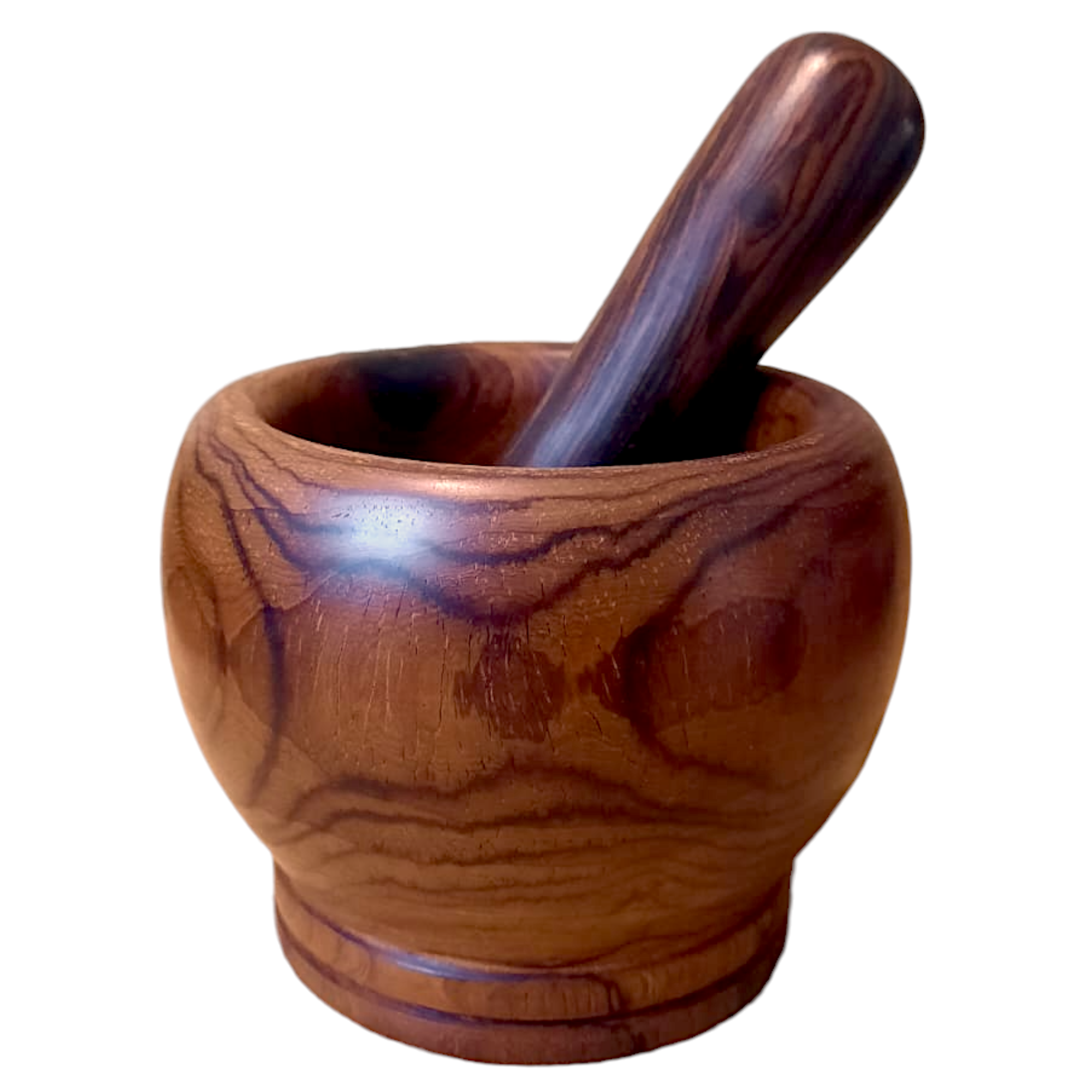 Mortero de madera dura torneada. Chico.
