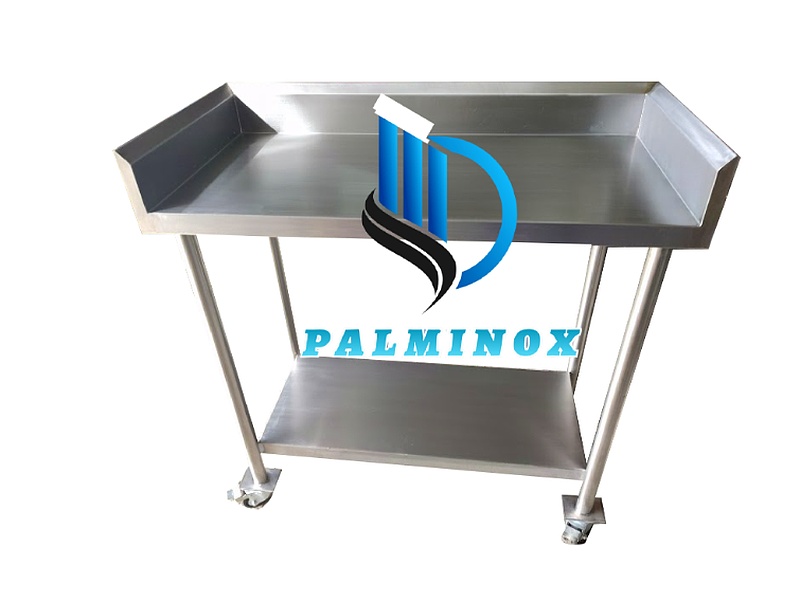 Mesa con respaldo y ruedas de acero inoxidable