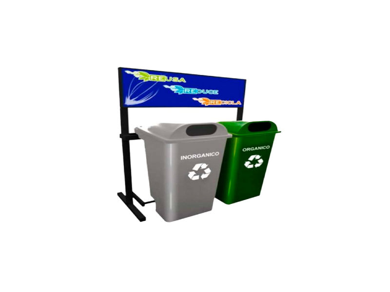 Estación De reciclaje De Dos Contenedores ECOL-280-RT1 Sin Ruedas De polietileno Soporte Verde