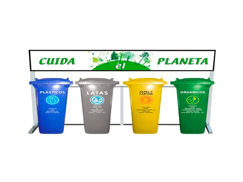 Estación De Reciclaje De Cuatro Contenedores En Línea ECOL-480-HD1 Sin Ruedas De polietileno HDPE