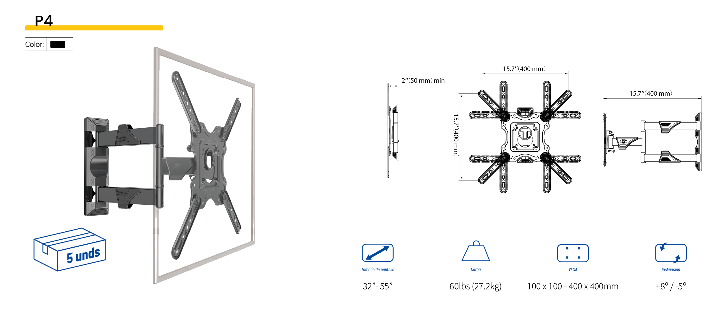 SOPORTE ERGONOMICO PARA TV de 32" á 55"