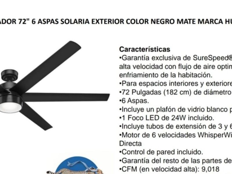 ventilador 72" 6 aspas negro en yucatán