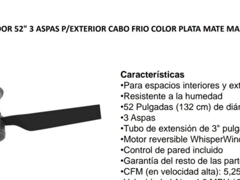 ventilador 52" 3 aspas exterior en Kanasín