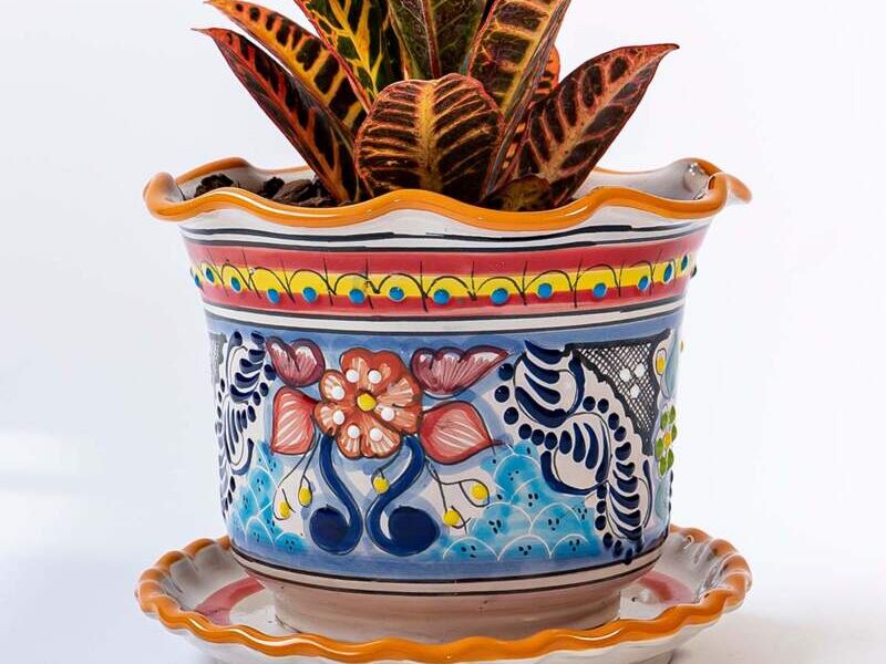 Maceta con Plato de Talavera México