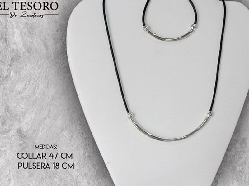 Collar y Pulsera Plata con Caucho