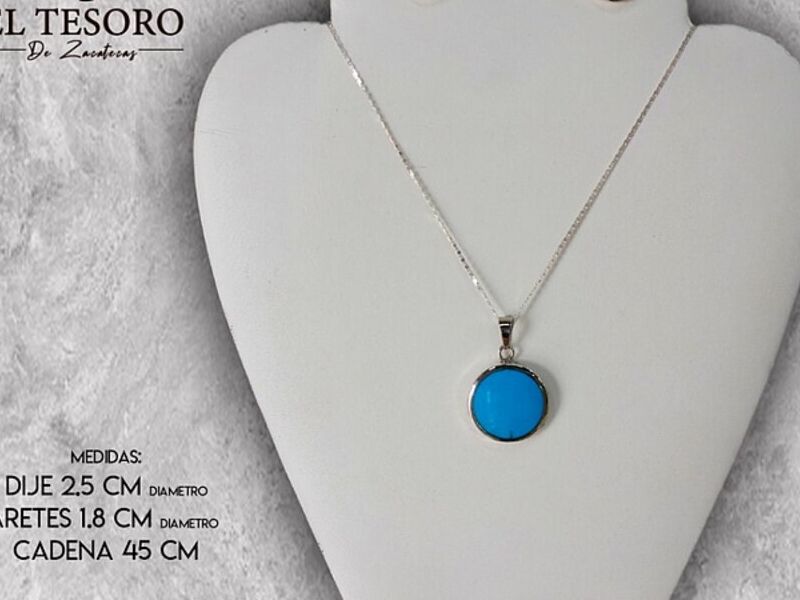 Dije y Aretes de Plata con piedras de Celeste