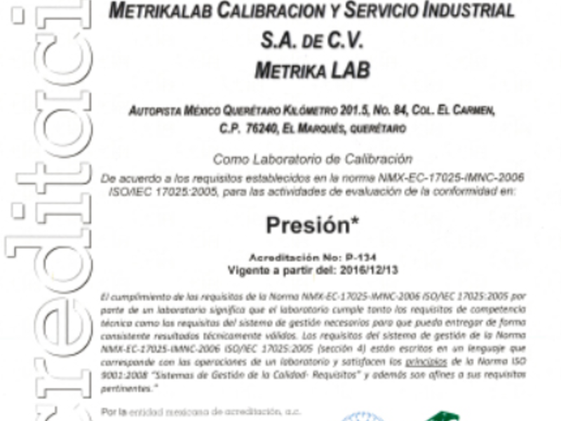 Calibración presión méxico