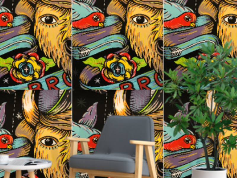 Vinilo decorativo para pared toro y ave