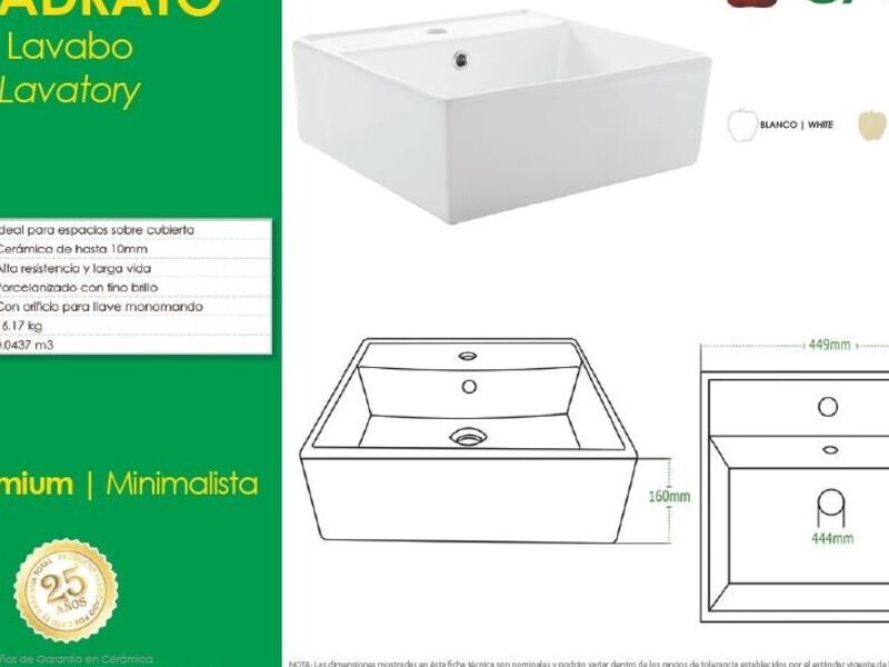 Lavabo Cuadrato México