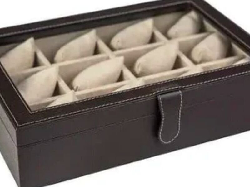 CAJA EN PIEL CON TAPA DE CRISTAL