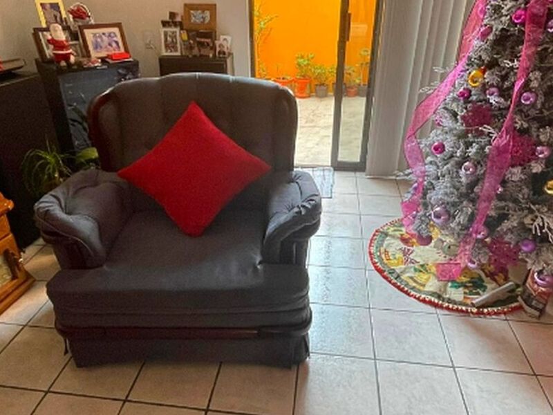 Sillón reposabrazos tapizado tela gris