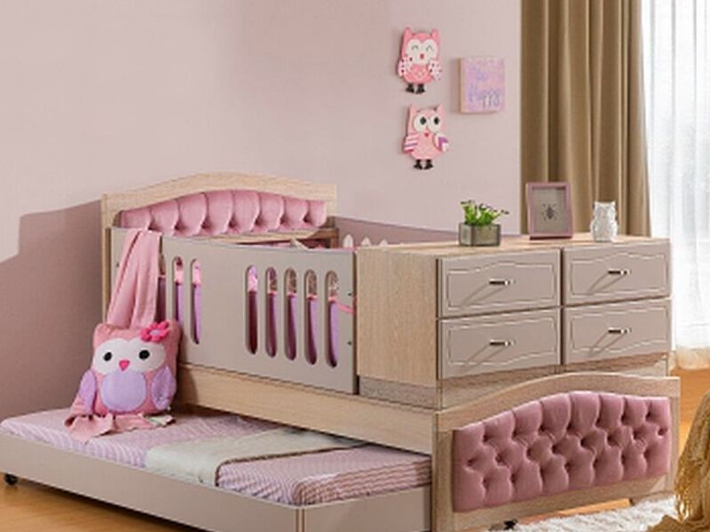 Cama cuna rosa madera