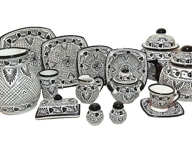 Vajilla Talavera Blanco y Negro México