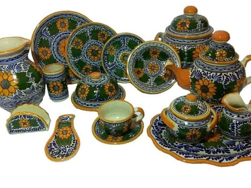 Vajilla Talavera Verde y Amarrillo México