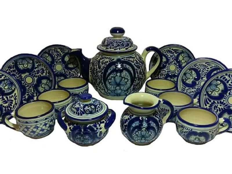 Vajilla Talavera Azul y Blanco Hueso México