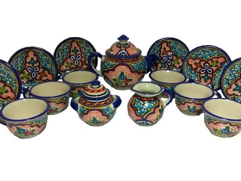 Vajilla Talavera Rojo y Celeste México