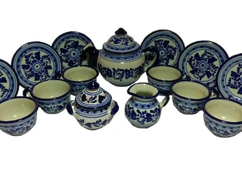 Vajilla Talavera Blanco Hueso y Azul México