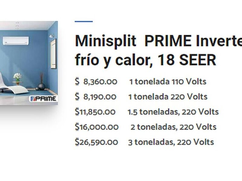 Minisplit PRIME Inverter 2Tn Mexico