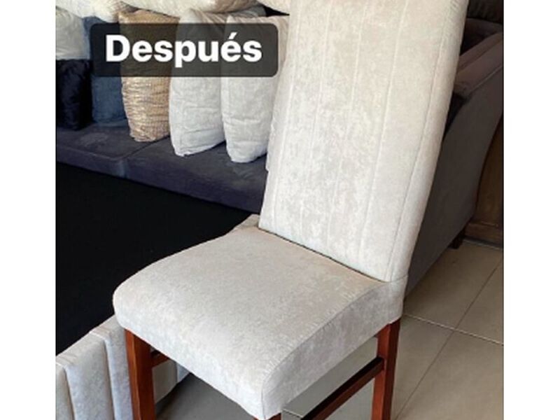 Silla madera café tapizado blanco