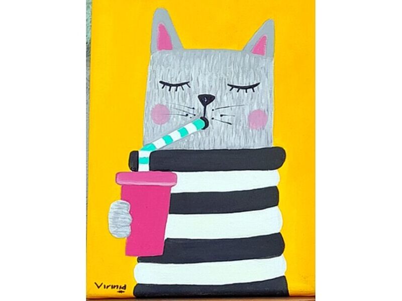 Cuadro de Gato Bebiendo Refresco MX 